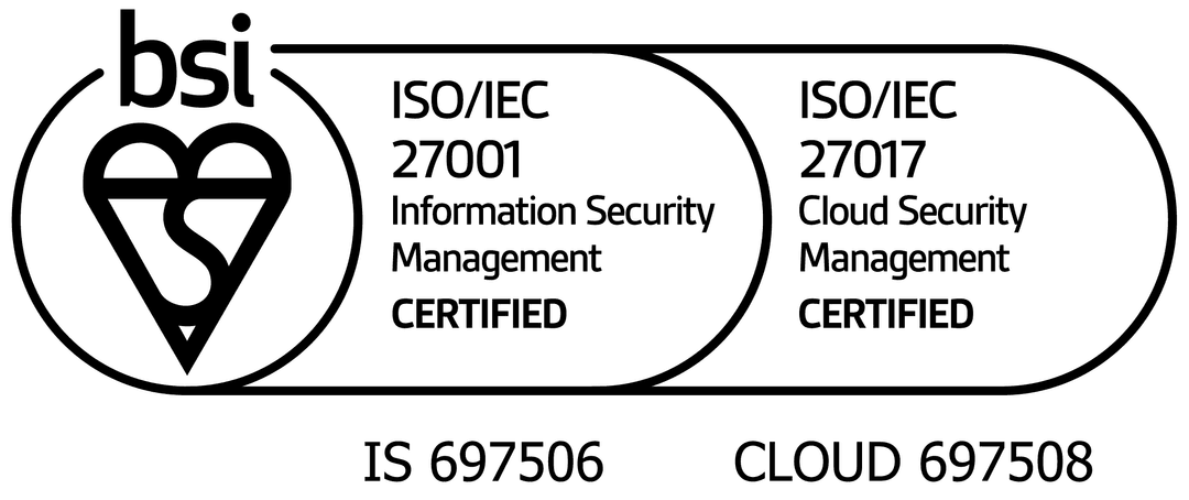 ISMSクラウドセキュリティ認証「ISO/IEC 27017」 、ISMS認証「ISO/IEC 27001」 ロゴ